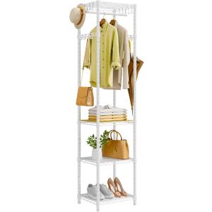 Roxibelt R1 Clothes Rack Heavy Duty, Clothing Racks for Hanging Clothes, Garment Rack with Storage Shelves, Small Coat Rack Freestanding for Entryway, Hallway, Bedroom, Max Load 448 Lbs, White