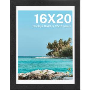 HOUSE DAY 16x20 Poster Frame MDF Wood and Polished Plexiglass, 16 x 20 Picture Frame Black without Mat or 12x18 with Mat, Horizontal or Vertical Wall Mounting 16x20 Poster Frames for Large Size Picture 1 Pack