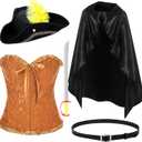 Newcotte Women Cat in Boots Costume Set for Halloween Cosplay Hat Cloak Belt Waist Corset Accessories Props for Adult Halloween Party Cos Supplies