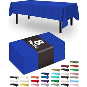 Pureegg Plastic Table Cloth Disposable 8 Pack, 54 x 108 Inch Table Cloths, Graduation Decorations Class of 2026, Graduation Party Tablecloths, Rectangle, Plastic Cover, Leakproof & Sturdy, Blue