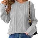 Libsorge Womens Cable Knit Crewneck Long Sleeve Pullover Sweater | Loose Fit, Drop Shoulder, Ribbed Cuff Hem, Fall, Winter, Spring, Dressy, Work, Causal, Medium