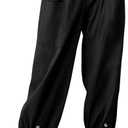 Cotton Casual Capri for Women Elastic High Waisted Loose Lantern Tapered Harem Pants with Pockets, Small