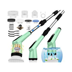 Electric Spin Scrubber, Dreazu IPX7 Bathroom Scrubber with 7 Replaceable Brush Heads & Retractable Handle, 2-Speed Adjustable Spin Scrubber for Bathroom, Bathtub, Kitchen, Tile Floors, (Green）