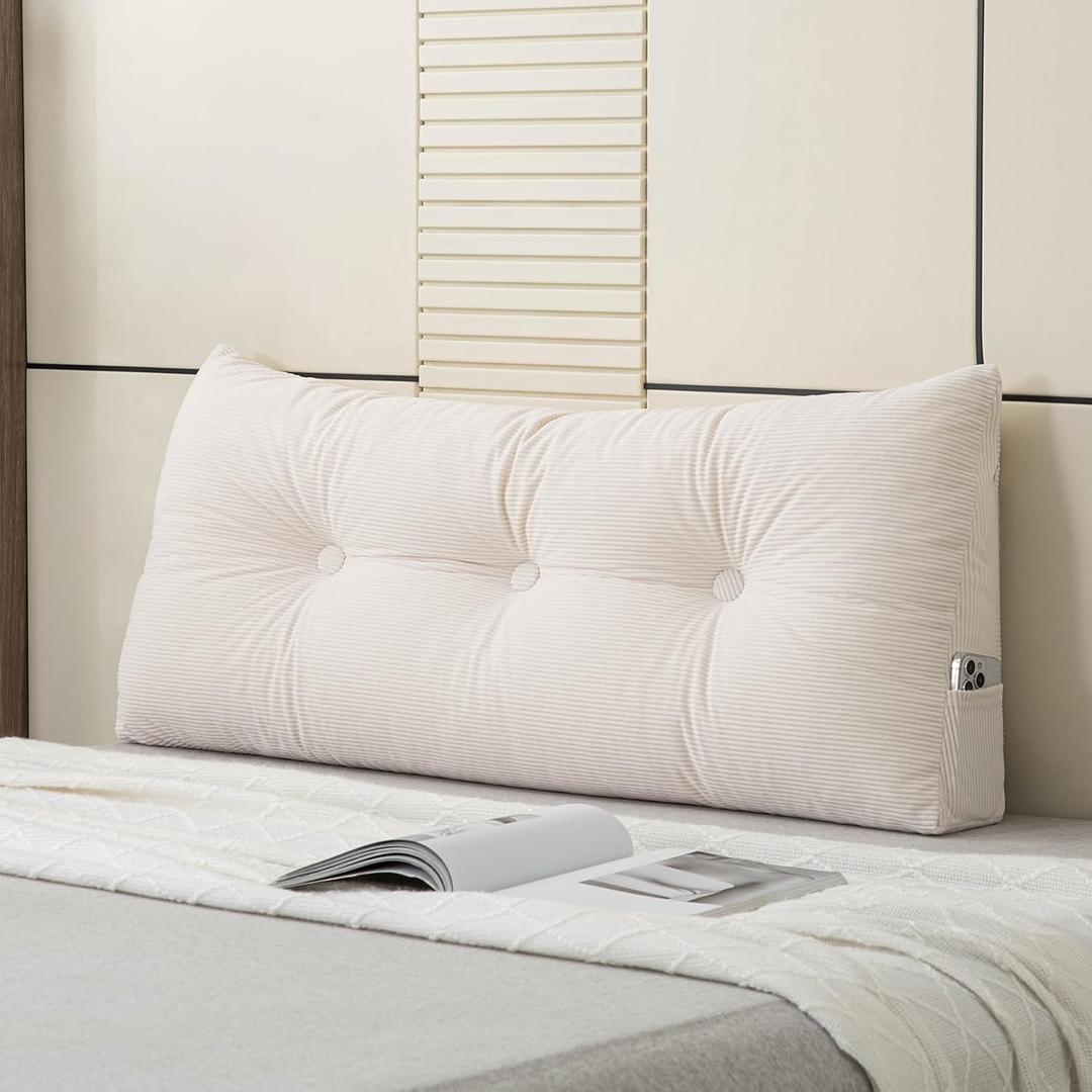 Headboard Pillow Bed Wedge Pillow for Headboard with Side Pocket Dorm Headboard Twin xl Long Back Pillow for Bed Bolster Pillow for Mattress Gap Filler White Reading Pillow for Bedroom Sofa Daybed