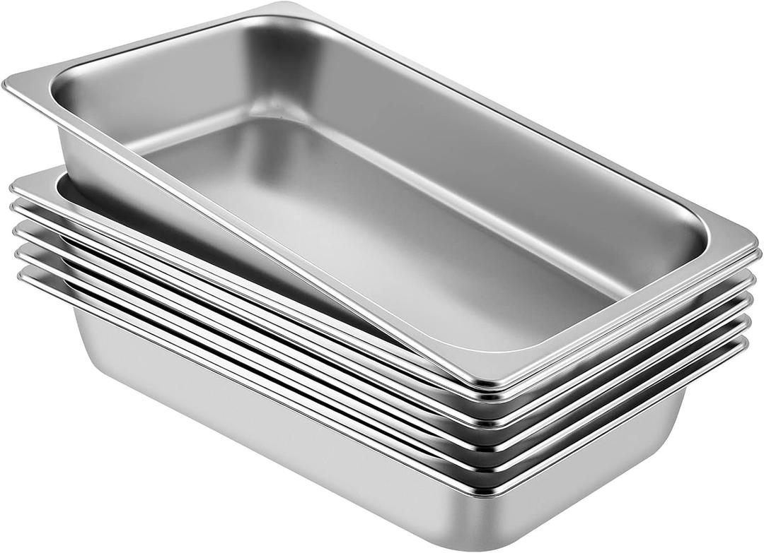 VEVOR 6 Pack Stainless Steel Hotel Pans,Full Size 4Inch, 10Inches Wide, 13Inches Long, Deep 22 Gauge/ 0.8mm Thick Anti-Jam Commercial Food Pans for Steam Tables, Catering Food Storage Metal Pan for Steam Tables, Restaurants