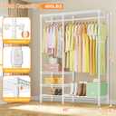 F4 Heavy Duty Clothes Rack (With Hanger Rod) Freestanding Clothing Racks for Hanging Clothes，Adjustable Closet Organizer System, Portable Garment Rack 45"W x 15.8"D x 71.3"H,Max Load 600LBS,White