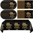 41Pcs 60th Birthday Party Decorations for Men Women, Black Gold Happy 60th Birthday Supplies with 20 Plates, 20 Napkins and 1 Tablecloth, 60 Years Old Party Disposable Tableware Kit for Him Her