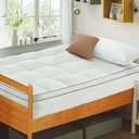 CYMULA Twin Mattress Topper, Extra Thick Plush Soft Mattress Pad, Pillow Top Mattress Topper with Deep Pocket (White With Blue Lines)