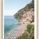 HesenDot Natural OAK Wood Framed Italian Positano Beach Wall Art,12x16in Amalfi Coast Canvas Wall Print, Summer Coastal Landscape Poster Wall Decor for Living Room, Bedroom, Office Gallery Set of 1