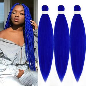 Blue Braiding Hair Pre Stretched Knotless Prestretched Braiding Hair 26 inch Synthetic Colored Braids Hair Extensions (Blue-3 Packs)