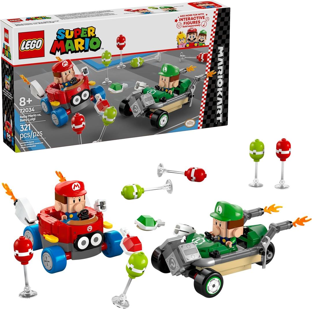 LEGO Super Mario: Mario Kart Baby Mario vs. Baby Luigi - Collectible Toy Building Set for Kids, Boys and Girls, Ages 8+ - Nintendo Toy for Fans - Gift Idea for Birthdays - 72034