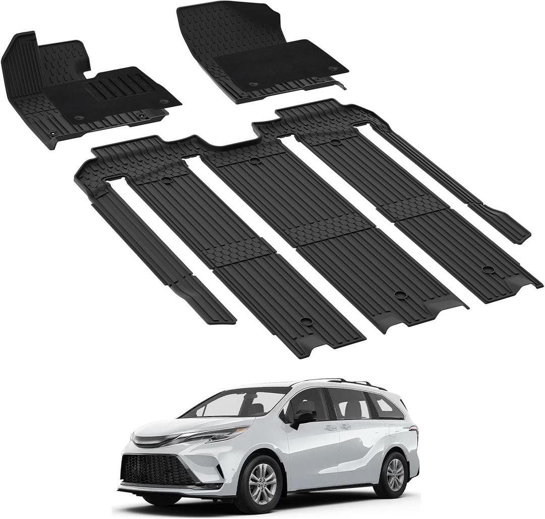 3W Floor Mats with Front Carpet Compatible for Toyota Sienna 2021-2025 7 Seat, TPE All Weather Custom Fit Floor Liner for Toyota Sienna 1st, 2nd and 3rd Row, Black (Not Fit 2025 Platinum Edition)