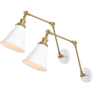 JONATHAN Y JYL7462B-SET2 Rover 7" Classic Industrial Metal Adjustable Arm LED Wall Sconce, White/Brass Gold (Set of 2) for Bedroom, Bathroom, Vanity