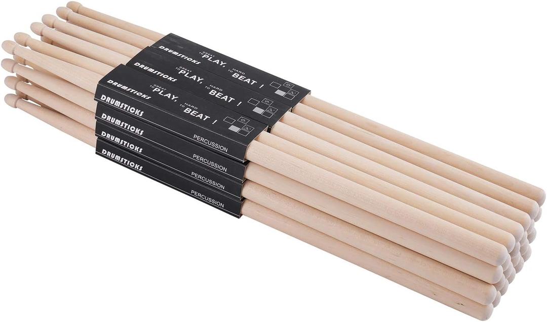 Suwimut 12 Pairs 5A Drum Sticks, Classic Maple Wood Drumsticks for Adults Kids and Beginners, Oval Wood Tip Drum Sticks for Jazz Drums Electronic Drums Musical Instrument Percussion