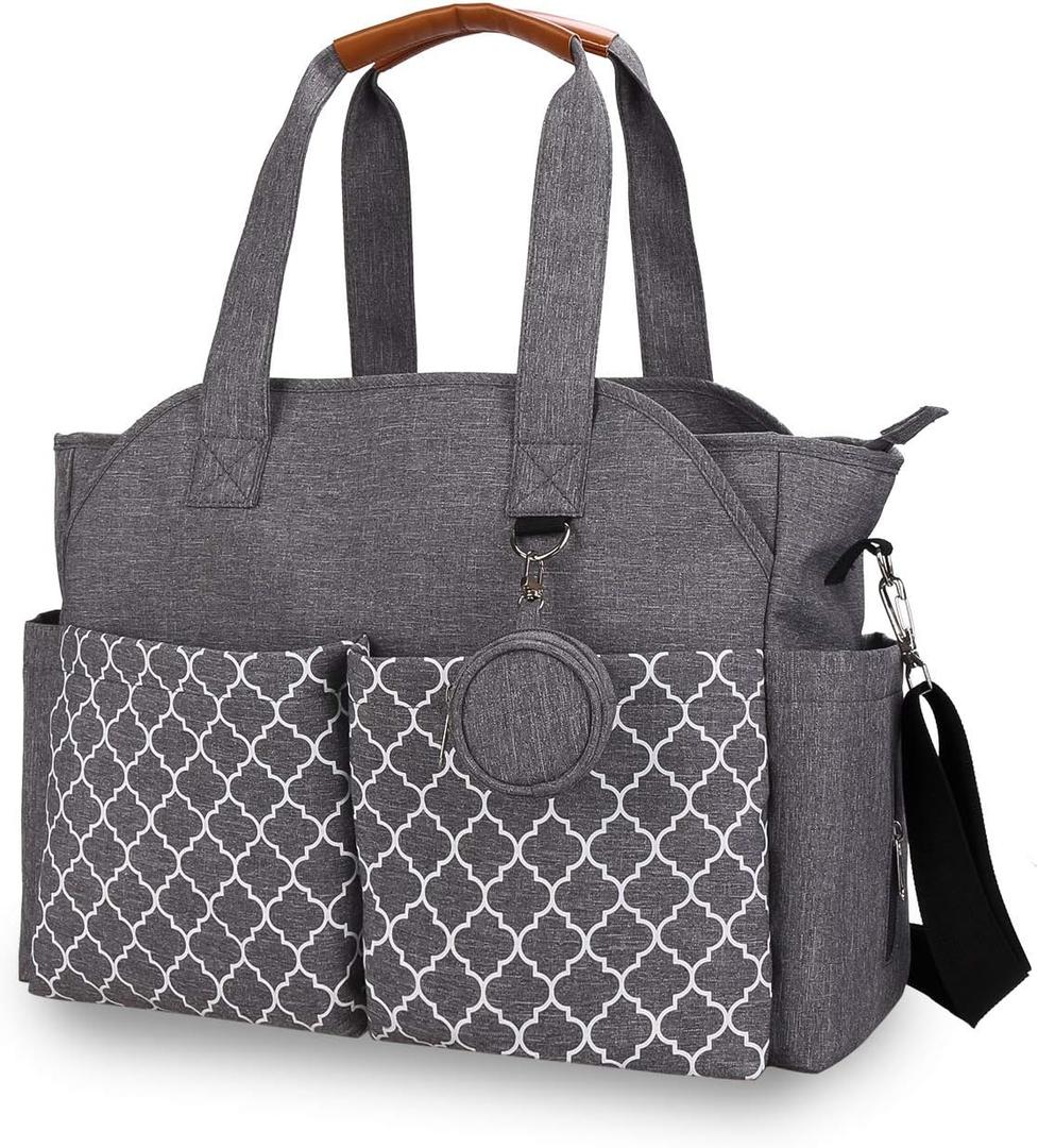 Lmbabter Diaper Bag Tote with Changing Station Upgrade Multi-Function Baby Bag with Adjustable Shoulder Strap (Gray)