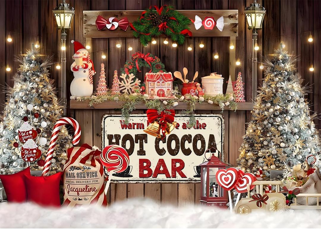 10x8 FT Christmas Hot Cocoa Backdrop Candy Shop Snowman Decoration Background for Photography Winter Xmas Candy Christmas Holiday Party Baby Kids Family Photo Booth Studio Props