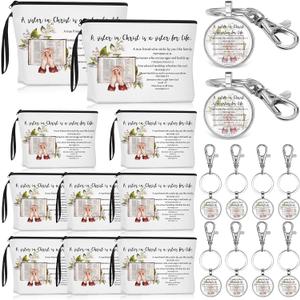 Dansydaisy 8/16 Set Sister in Christ Gifts Secret Sister Gifts Makeup Bag Bible Verse Keychains for Friends Birthday Gift