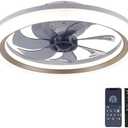 OurEDee 20'' Ceiling Fan with Lights & Remote, Low Profile, 6 Wind Speeds, Dimmable Light, Modern White Flush Mount, Smart for Home (Gold+Grey)