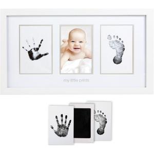 Pearhead Baby Hand and Footprint Kit - Inkless No Mess Clean-Touch Ink Pad, Newborn Keepsake Frame, Nursery Decor Essentials, Perfect Shower Gift for Boys and Girls, White