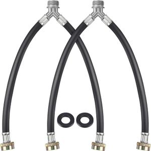 Dreyoo Rubber Washing Machine Y Hose, 3/4 Inch Brass Fittings, 1 ft (12 Inch) Length Hot and Cold Water Supply Y Mixer Hose Connector for Washing Machines Outdoor Garden Faucets(Black,2 Pcs)