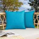 Kevin Textile Pack of 2 Decorative Outdoor Waterproof Pillow Covers Garden Checkered Cushion Sham Throw Pillowcase Shell for Patio Tent Couch 20x20 Inch Peacock Blue