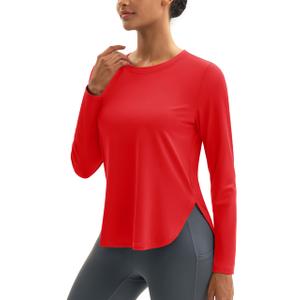 MAGCOMSEN Women's Sun Shirts UPF 80+ Long Sleeve Quick Dry Workout Tops (Red, S)