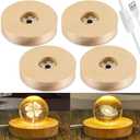 Honoson 4 Pcs LED Display Base Wooden LED Base Wood Light Display for Crystal Lighted Stand for Glass 3D Glass Resin Art(Round)