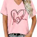 TIEEI Valentines Shirts for Women V-Neck Valentine Day T-Shirt Love Tee Heart Tops, XXL