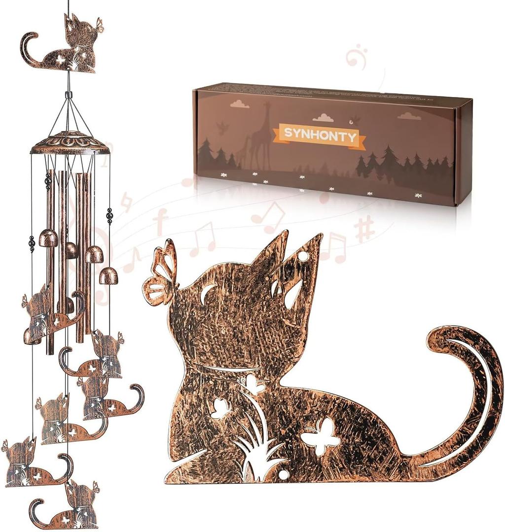 Cat Wind Chimes for Outside,Gardening Gifts for cat LoverWomenMenMomBirthday Party Decorations,Memorial Gifts,Wind Chimes OutdoorsIndoors,Room,Home,Wall,Garden,Patio,Yard Decor