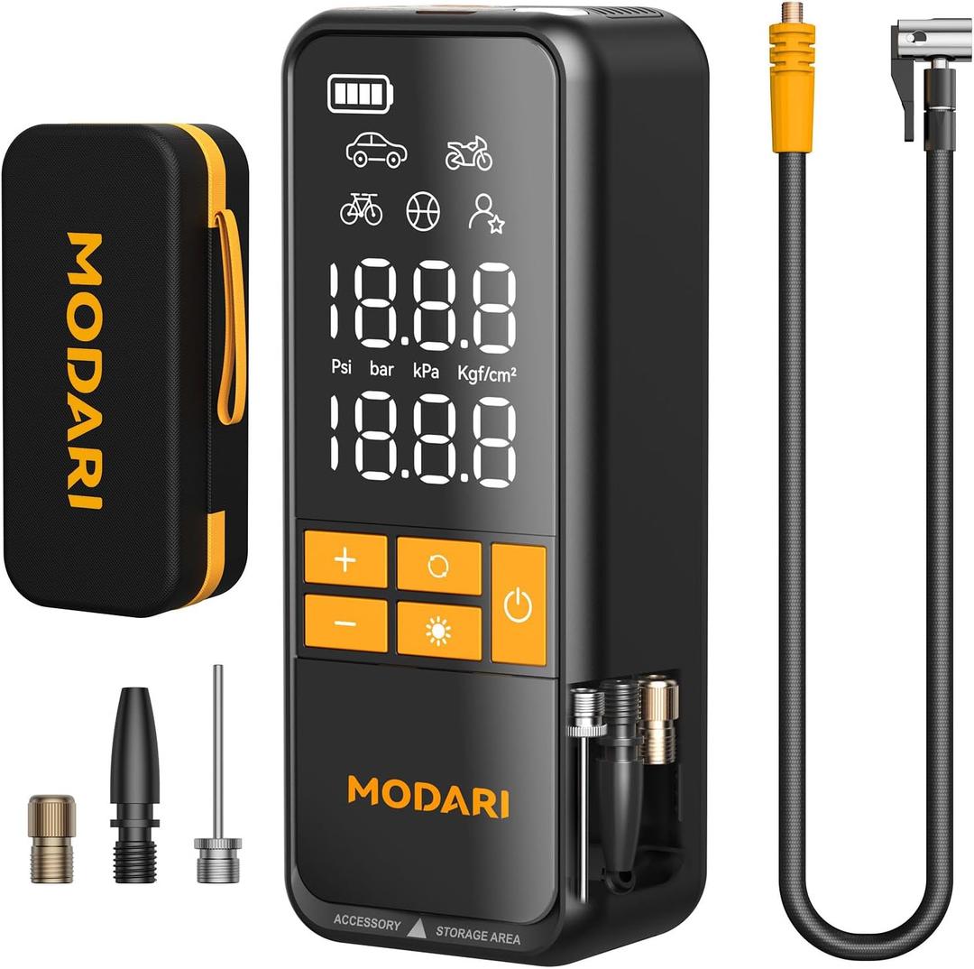 Tire Inflator Portable Air Compressor - 4X Faster 160 PSI Portable Air Pump for Cars - Cordless Tire Inflators with Gauge - Portable Tire Inflator for Car, Pickup, Bike and More (Yellow Black)