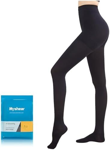 Myshear Medical Compression Pantyhose for Women Men, 20-30 mmHg Graduated Compression Tights, Closed Toe Compression Stockings, Support Hose, High Waist Compression Leggings for Varicose Veins, Edema, S