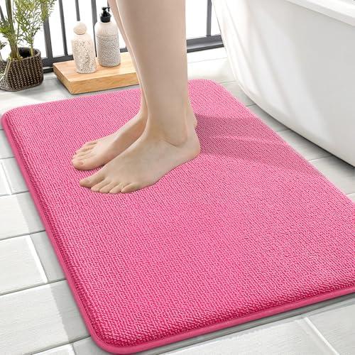 OLANLY Thick Memory Foam Bath Mat Rug 24x16, Extra Soft Absorbent Bathroom Rug, Quick Dry Bath Mats, Non-Slip, Machine Washable Carpet for Bathroom, Tub and Shower, Home Decor Accessories, Hot Pink
