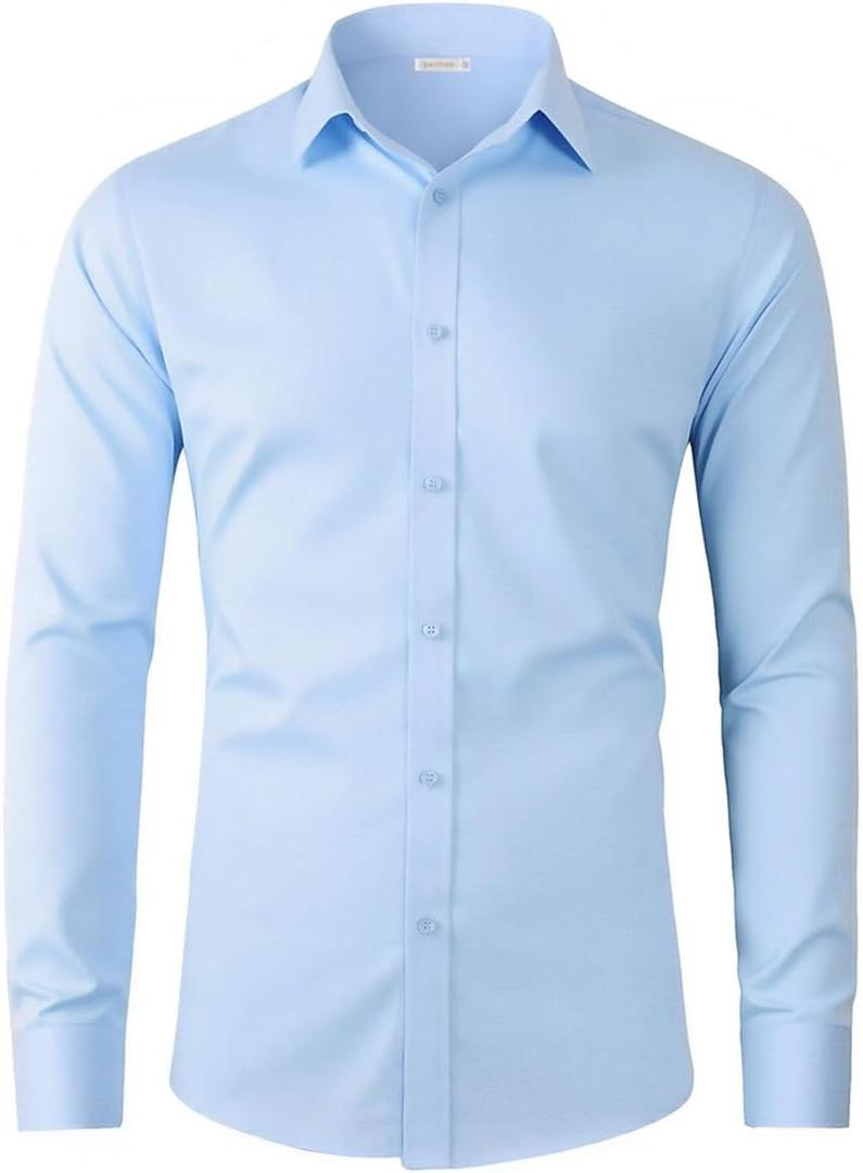 Beninos Men's Dress Shirts Casual Long Sleeve Button Down Shirt (Large, Light Blue)