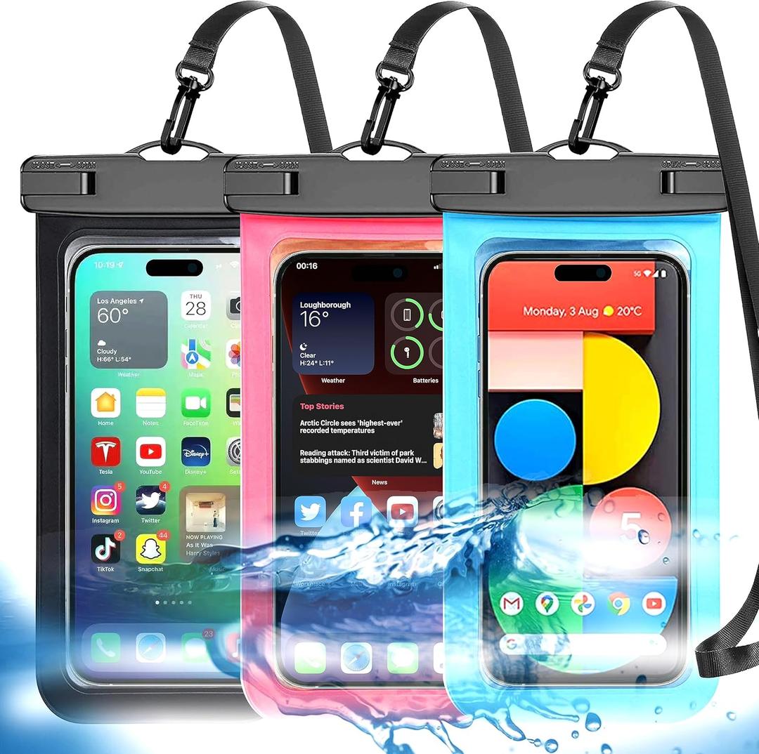 Up to 8.3" 3 Pack Multicolor Universal Waterproof Phone Pouch, Large Phone Waterproof Case Dry Bag,Protection Level: IP68,Outdoor Sports for Apple iPhone,Samsung,and More,Black,Blue,Pink