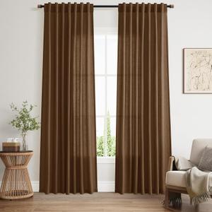 Nanspring Tobacco Brown Linen Curtains 84 Inches Long for Living Room Back Tab Luxury Light Filtering Privacy Semi Sheer Curtain Farmhouse Decor Boho Textured Drapes for Bedroom, Size: 44" x 63", 2 Panels