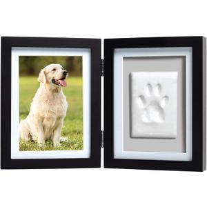 Pearhead Pet Paw Print Photo Frame With Clay Imprint Kit - Wooden Pet Paw Print Frame, DIY Memorial Keepsake for Cats and Dogs, No Mess Clay for Perfect Pawprints, Ideal Home Decor and Gift, Black (Black Clay Print Table Top Frame)