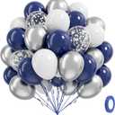 60pcs Navy Blue and Silver Balloons 12inch, Navy Blue and White Metallic Silver Confetti Balloons for Graduation Wedding Birthday Party Decorations