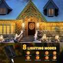 32.8 * 6.56FT Large Size Solar Curtain Lights Outdoor, 8 Modes Outdoor Curtain String Light, Solar Garden Christmas Lights Decortions for Patio, Gazebo, Eaves, Fence, Tree, Porch (Warm White)