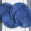 Fennco Styles Handwoven Fringe Boho Placemats 15" Round, Set of 2 - Navy Blue Braided Texture Table Mats for Home, Dining Room, Banquets, Family Gathering and Special Occasion