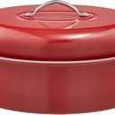 BRONYPRO Large Turkey Roasting Pan with Lid & Rack, 18-Inch Durable Granite Non-Stick Roaster, 20 lb Capacity for Roasting Turkey, Chicken Or Vegetables, Red