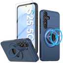 for Samsung Galaxy S25 Mag-Safe Kickstand Case with Screen Protector,Slim Shockproof Military Heavy Duty Anti-Drop Full Body Protection,360 Stand Magnetic Phone Case for Samsung S25 (Blue)