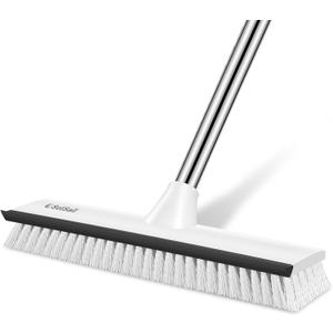 SetSail Upgraded Large 12 in Wide Floor Scrub Brush with 51-Inch Long Adjustable Handle 2 in 1 Scrape Brush Stiff Bristle Floor Scrubber for Cleaning Shower Bathroom Garage Kitchen Wall Deck Tub Tile (Black White)