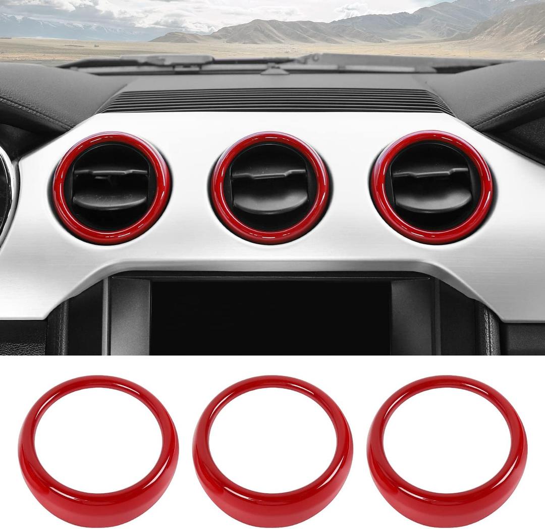 RT-TCZ Center Console Air Conditioner Outlet Vent Trim Cover Ring Interior Accessories for Ford Mustang 2015-2022,3PCS (Red)