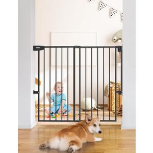 Babelio 34" Tall No Bottom Bar Baby/Dog Gate for Stairs, House and Doorways, 29.7-46.5" Auto Close Safety Pet Gates with Large Walk Thru Door, Hardware Mount, Black (29.7-46.5"W x 34"H, Boundless - Black)