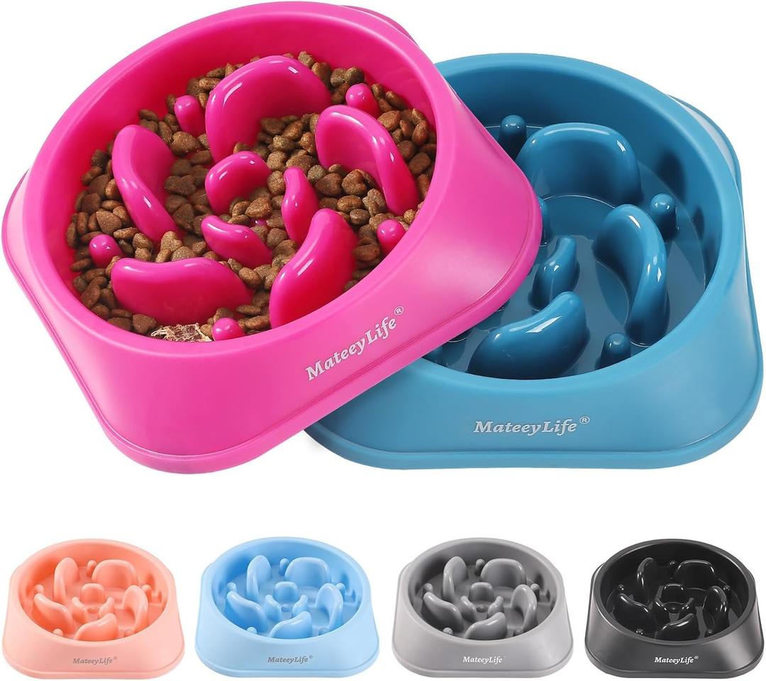 MateeyLife Slow Feeder Dog Bowls 2PCS, Anti-Choking Puzzle Dog Food Bowls, Anti-Slip Interactive Feeding Slow Down Eating, Bloat Stop Maze Dishes for Medium Breeds Purple&DarkBlue
