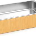 Ice Housing Bin with Removable Tray Ice Holder Container Wine Beer Champagne Drink Bucket Beverage Tub for Freezer Display Buffet Bar Counter Party Drink Chiller(Bamboo and Steel,21" X 13" X 5.5")