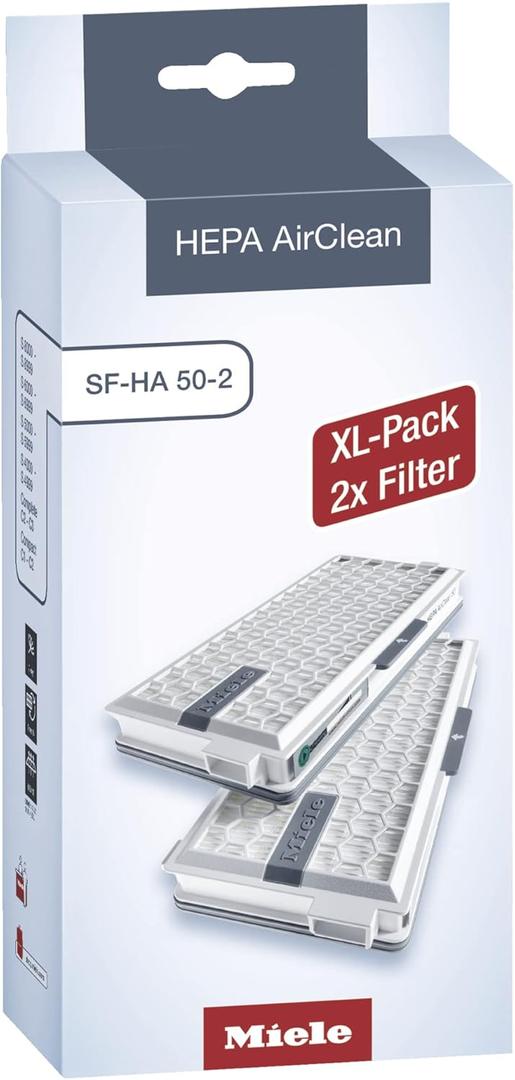 Miele HEPA AirClean SFHA50-2 Vacuum Filter, 12 Month Lifespan, With TimeStrip Filter Change Indicator - XL Pack For 2 Years of Clean Air