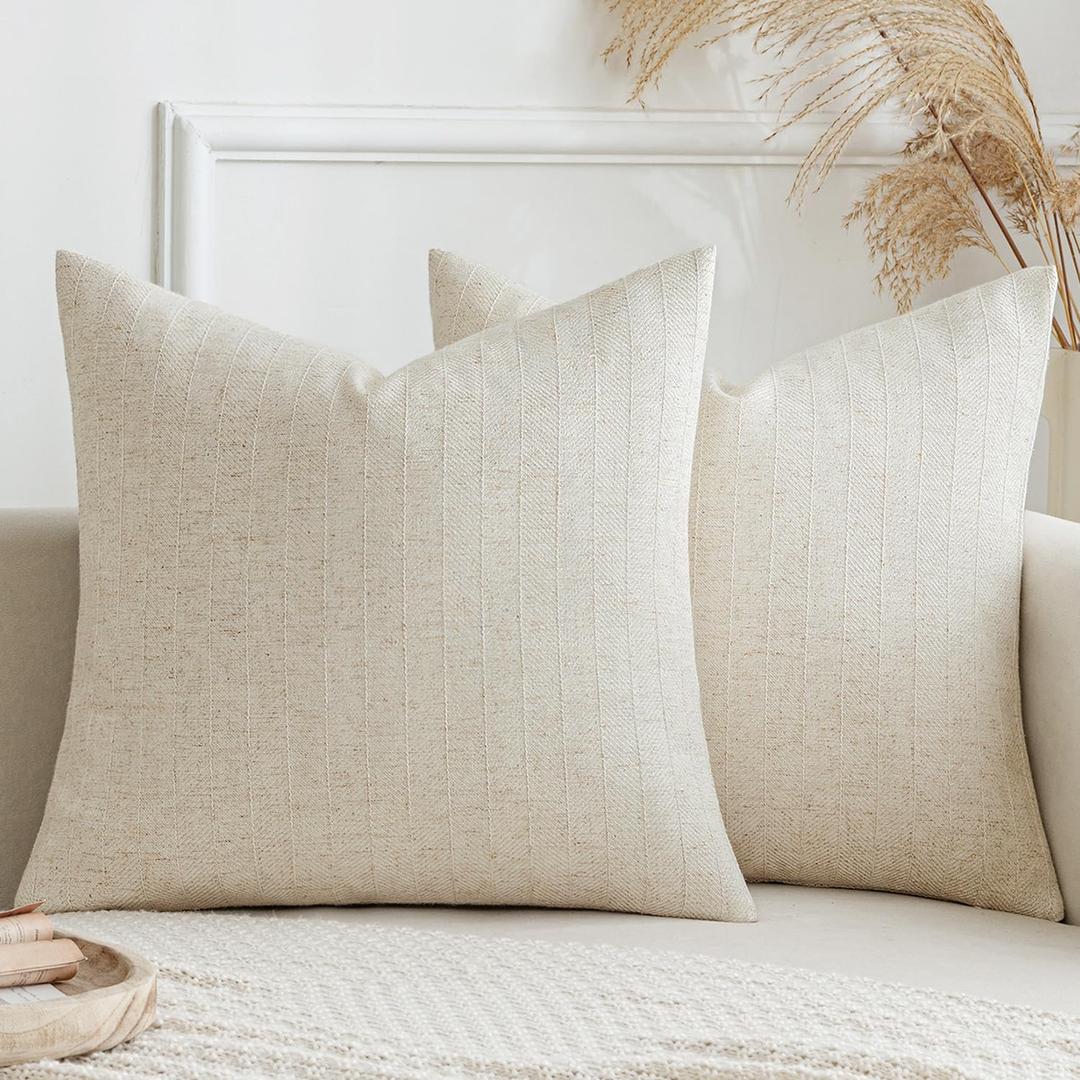 MIULEE Pack of 2 Beige Decorative Pillow Covers 18 x 18 Inch Soft Accent Farmhouse Couch Throw Pillows Cushion Covers Modern Home Decors for Sofa Living Room Bedroom