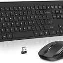 Keyboard and Mouse Wireless, Slim Full Size Keyboard with Calculator Button, Fn Lock, Silent Computer Mouse with Side Button, 2400 DPI, 2.4G USB Cordless Set for Laptop PC Windows Mac Black