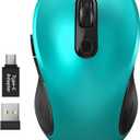 WisFox 2.4G Wireless Mouse for Laptop, Ergonomic Computer Mouse with USB Receiver and Type-C Adapter, 3 Adjustable Levels, 6 Button Cordless Wireless Mice for Windows Mac PC Notebook (Green)
